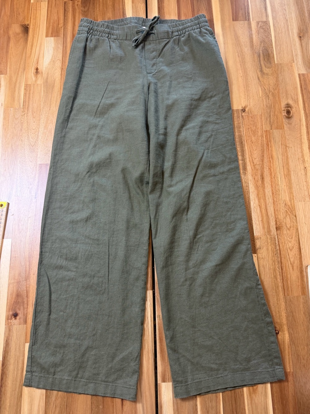 Old Navy Linen Blend Wide Leg Pants Olive Green Pull On Size Small